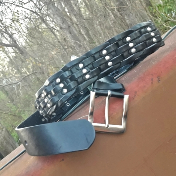 Genuine Leather Belt Metal Studded Rivets Grommets Gothic Grunge Punk Rock M-L - Picture 14 of 16